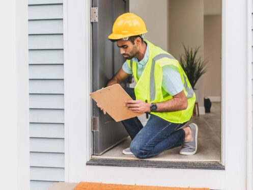 HVAC technician performing detailed home inspection and load calculation