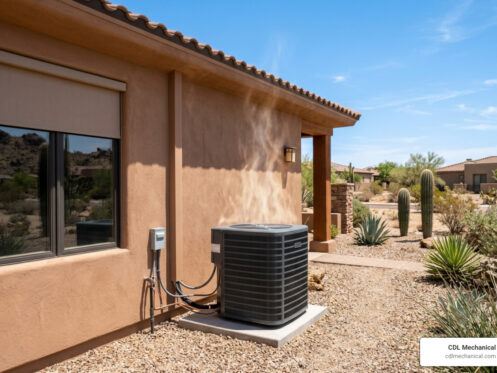 AC unit outside a desert home in Glendale AZ with heat waves visible