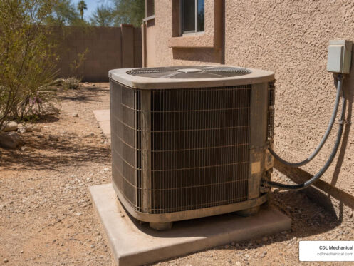 dusty outdoor AC unit in Glendale AZ desert heat summer
