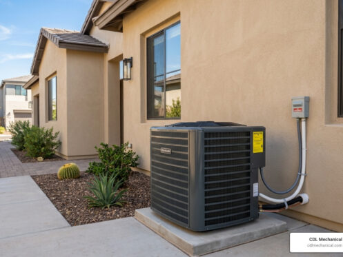 modern high-efficiency AC unit outside a home - how a new hvac system increases home value
