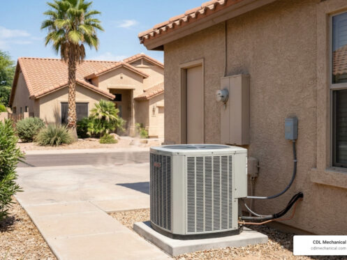 high efficiency AC unit in a Glendale Arizona home during summer heat - how high efficiency systems reduce summer costs