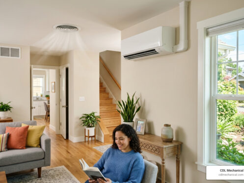 modern HVAC system installed in a home with clean air and energy efficiency theme
