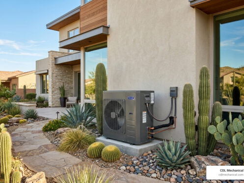 modern HVAC system installed in a Glendale Arizona home with desert landscaping visible outside - how often should you