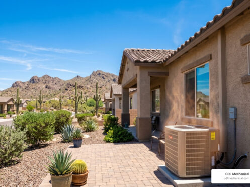 West Valley desert heat with residential AC unit outside a home in extreme summer temperatures - how the west valley desert